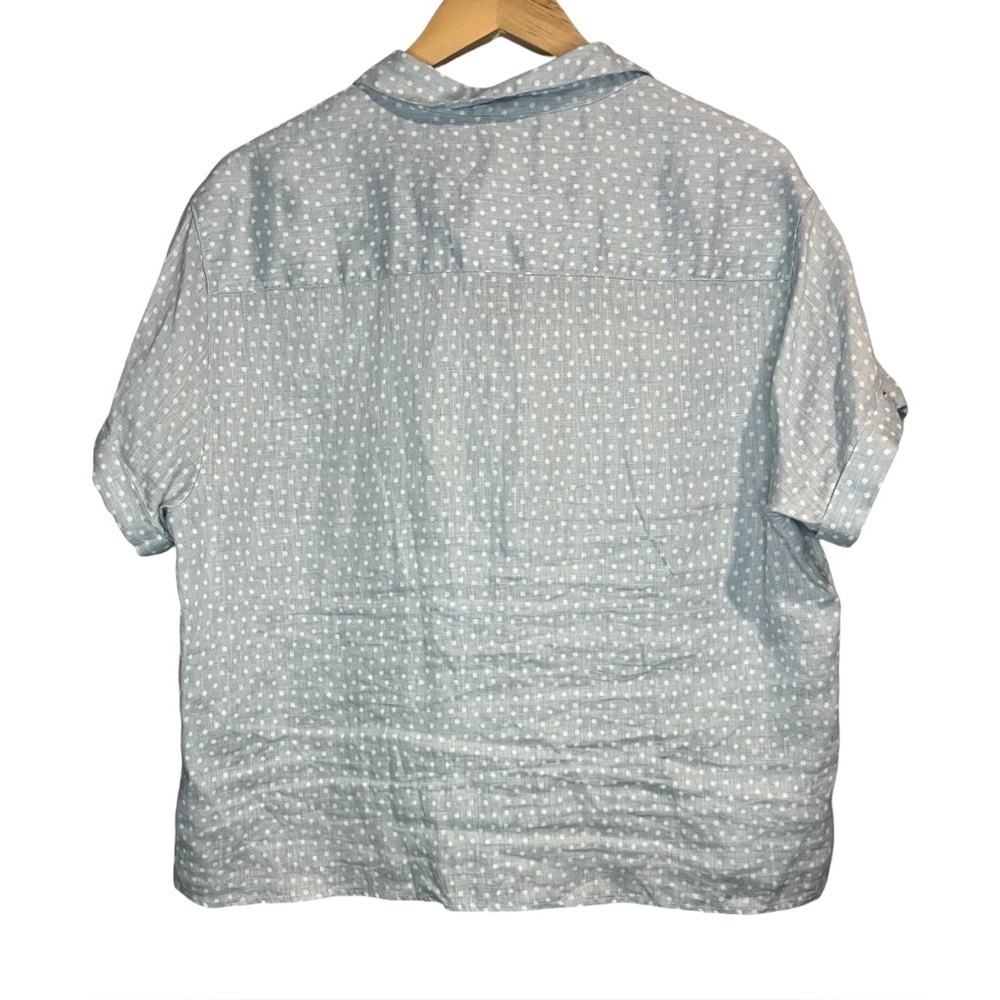 Rachel Zoe 100% Linen Light Blue Polkadot Women's Short-sleeve Button Up Shirt - Picture 3 of 5
